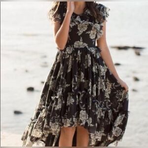 Joyfolie Mia Joy Clarissa Ruffle Dress High Low Hem Black Beige Floral Girls 8